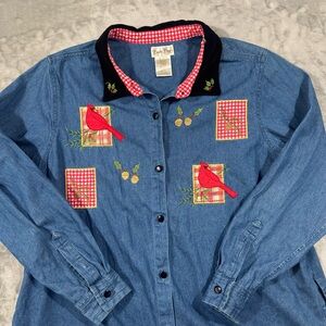 Denim Shirt Size 18W Women’s BOBBIE BROOKS Cardinals Embroidered Mistletoe